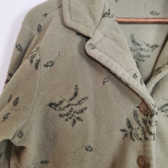 Vintage 90s Y2K Fern Leaf Fleece Cardigan Green Medium - Picture 6 of 9
